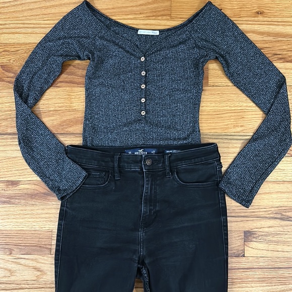 🌺 Hollister High Rise Skinny Jeans Sz 27 with bonus Body Suit Top SzM - Picture 7 of 12